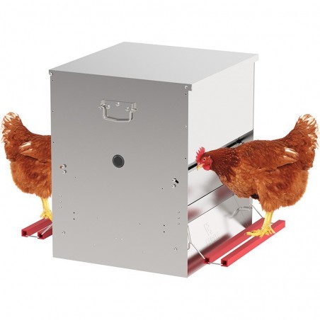 Gesicherter Hühnerfutterautomat mit mechanischer Öffnung, 50 kg, 50 x 71 x 60 cm