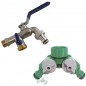 Garden Faucet with Double 3/4" female outlet, 2-way male outlet + 2-outlet metal splitter Garden Faucet with Double 3/4" female outlet, 2-way male outlet + 2-outlet metal splitter