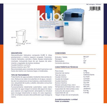 Descalcificador KUBE 6 Litros, Sistema avanzado de sostenibilidad de agua. Recomendado prara 6 personas o 2 baños