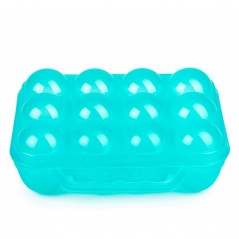 Pack of 12 plastic egg cups with handles, turquoise, dimensions 19.5 x 18 x 7 cm