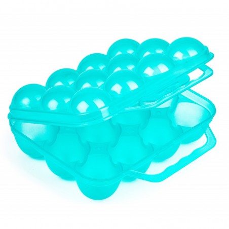 Pack of 12 plastic egg cups with handles, turquoise, dimensions 19.5 x 18 x 7 cm