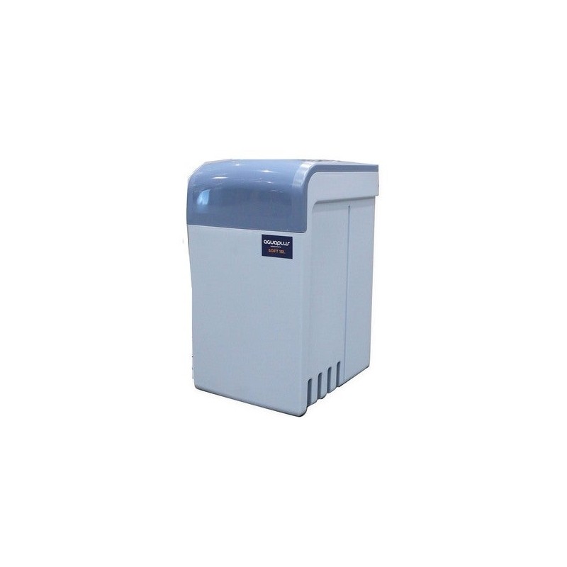 Compact hydraulic water softener with a capacity of 15 liters, maximum capacity for 6 people or 2 bathrooms, dimensions 60x35x52