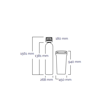 Addolcitore d'acqua da 45 litri, attrezzatura composta da una bottiglia Greentank in GRP insieme a un serbatoio del sale in poli
