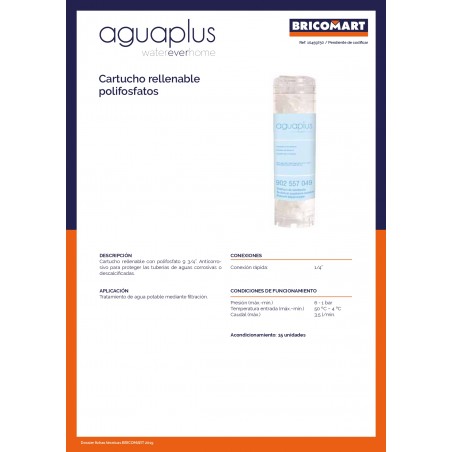 Cartucho de esferas de sal de polifosfato para filtros de água de 10", previne incrustações e corrosão em tubulações.