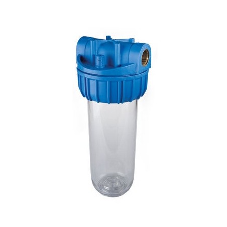 Vaso contenedor para filtros de 10" | Conexión reforzada de latón | Presión máxima 6 bares | Sedimento | Polifosfato