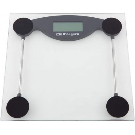 Orbegozo electronic bathroom scale. Tempered glass surface. Maximum capacity: 150 kg.