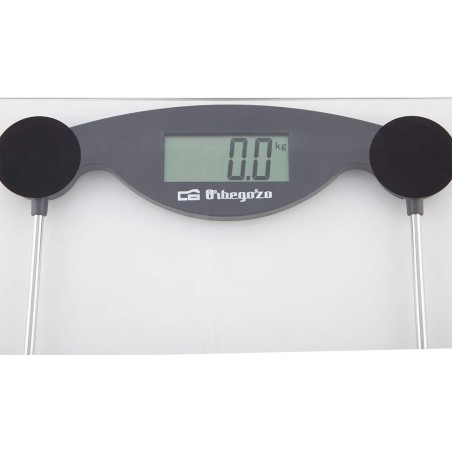 Orbegozo electronic bathroom scale. Tempered glass surface. Maximum capacity: 150 kg.