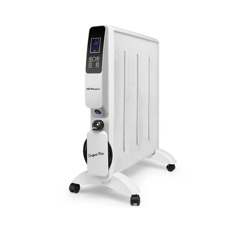 Orbegozo 2000 W MICA radiator, Digital adjustment temperature from 18 to 30°C, WIFI connection via APP. Orbegozo 2000 W MICA radiator, Digital adjustment temperature from 18 to 30°C, WIFI connection via APP.