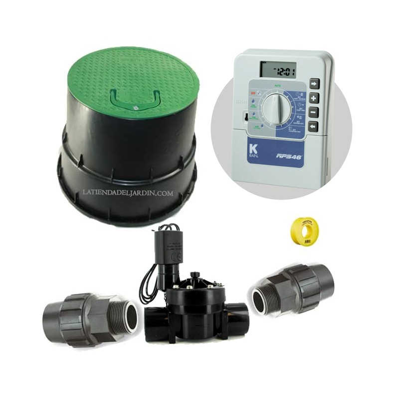 Automatisches 24-V-Bewässerungsset für 1 Zone, KRain, für 32-mm-Rohre | Inklusive Programmiergerät, Magnetventil und Zubehör