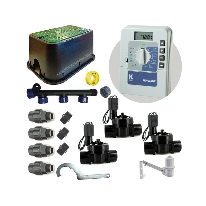 Kit profesional riego automático KRain de 3 zonas 24v para tuberia 32mm Kit profesional riego automático KRain de 3 zonas 24v para tuberia 32mm