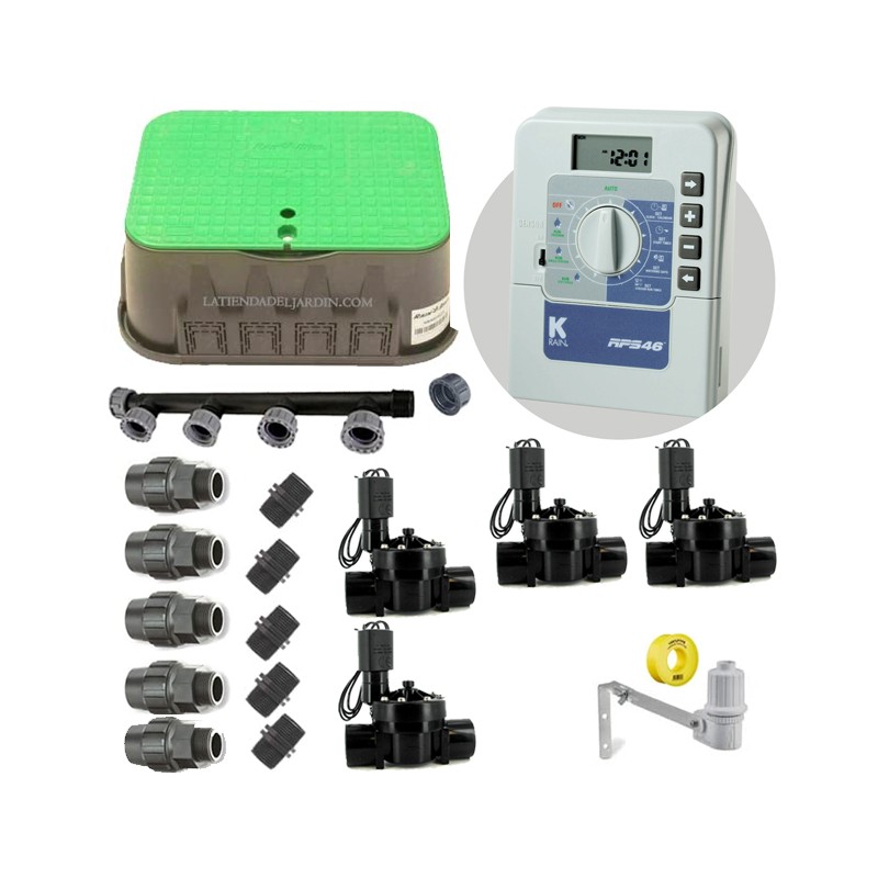 Kit profesional riego automático KRain de 4 zonas 24v para tuberia 32mm