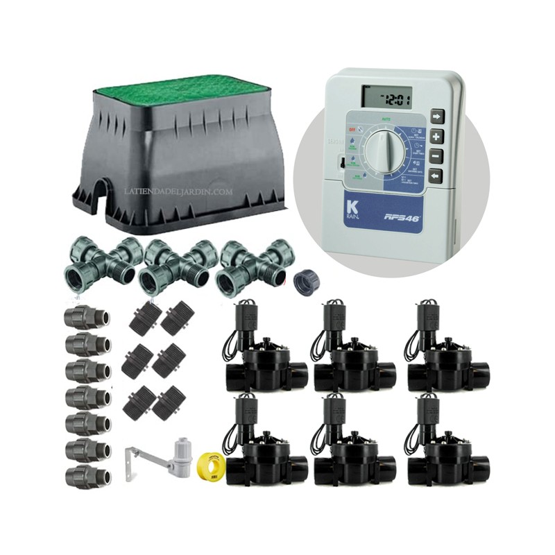 6-Zone 24V Automatic Irrigation Kit by KRain for 32mm Pipe | Includes Programmer, Solenoid Valves and Accessories 6-Zone 24V Automatic Irrigation Kit by KRain for 32mm Pipe | Includes Programmer, Solenoid Valves and Accessories