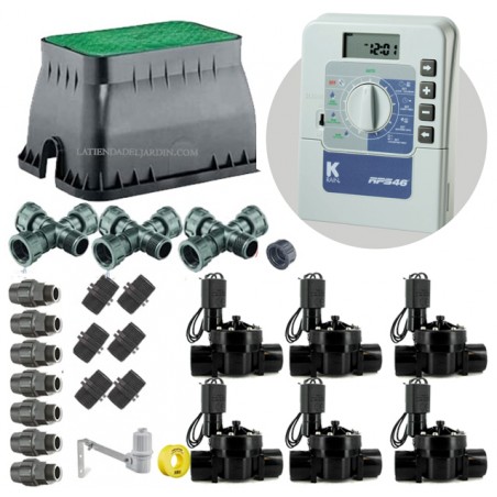 Kit de irrigação automática de 6 zonas 24V da KRain para tubos de 32mm | Inclui programador, válvulas solenoides e acessórios