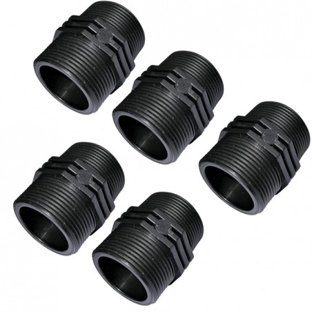 5 x Machon roscado plastico 3/4''x3/4'' , PN10, racores de compresion para roscar, doble rosca macho/macho