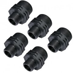 Pack 5 x Machón roscado plástico 1 1/4''x1'', PN10, racores de compresión para roscar, doble rosca macho/macho