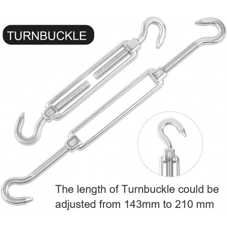 Accessori per l'installazione della vela ombreggiante triangolare. Include: 3 supporti a parete, 2 moschettoni e 1 tenditore.