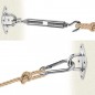 Befestigungsset für dreieckige Sonnensegel aus Edelstahl: 3 Wandbefestigungen, 2 Karabinerhaken und 1 Spannschloss Befestigungsset für dreieckige Sonnensegel aus Edelstahl: 3 Wandbefestigungen, 2 Karabinerhaken und 1 Spannschloss