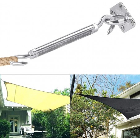 Zubehör zur Installation von dreieckigen Sonnensegeln. Enthält: 3 Wandhalterungen, 2 Karabiner und 1 Spannschloss.