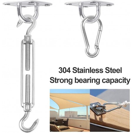 Accessori per l'installazione della vela ombreggiante triangolare. Include: 3 supporti a parete, 2 moschettoni e 1 tenditore.