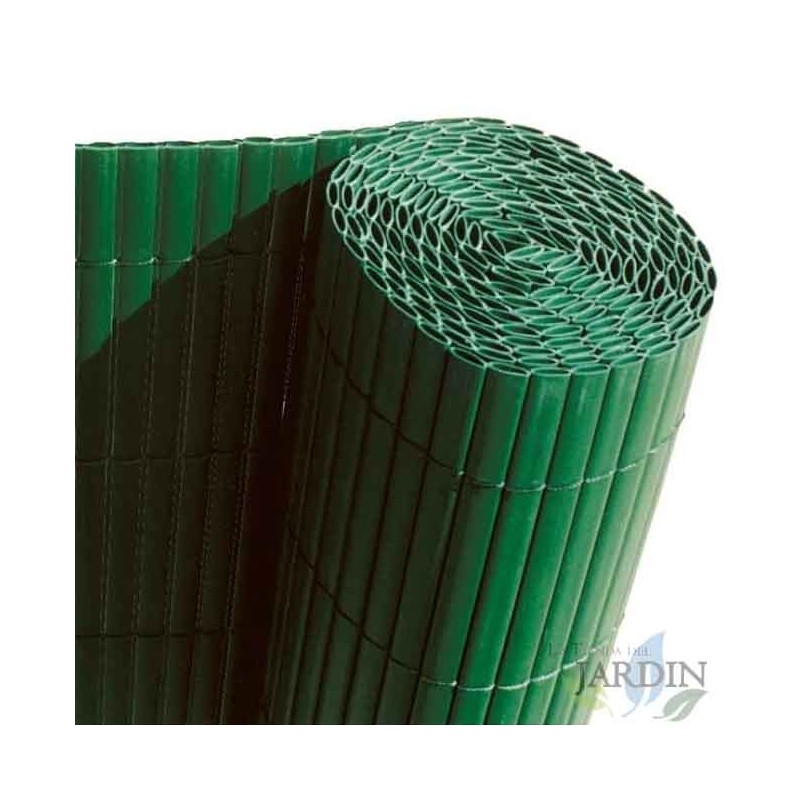 Canisse Synthétique PVC double 1 x 3 m avec Cannes Entières vert forcé, Brise-Vue pour Jardins, Balcons et Clôtures