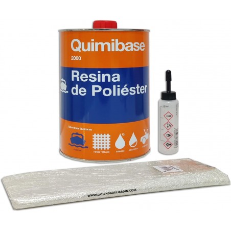 Kit di resina poliestere da 1 kg per riparazioni + 1 m2 di materassino in fibra di vetro-300 + catalizzatore
