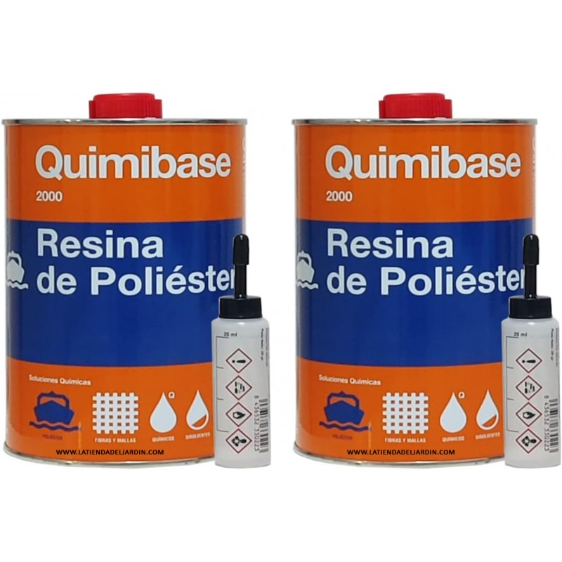 Résine de polyester 2 kg pour réparations + catalyseur de peroxyde - Utile pour réparation de voitures, piscines, réservoirs...