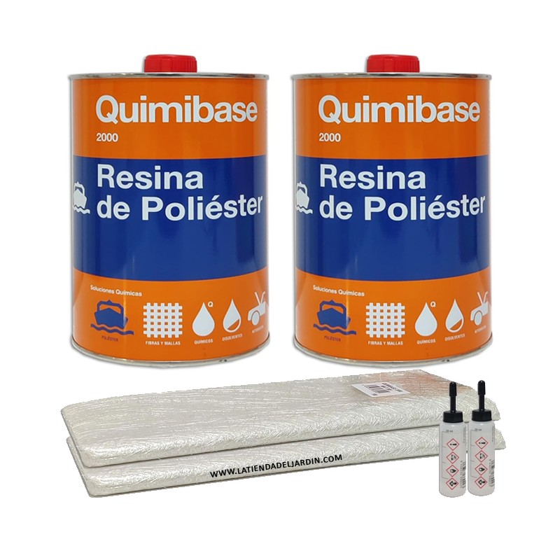 Kit Resina de Poliester 2kg para reparaciones + Manta fibra de vidrio 2m2 Mat-300 + catalizador de peróxido Kit Resina de Poliester 2kg para reparaciones + Manta fibra de vidrio 2m2 Mat-300 + catalizador de peróxido