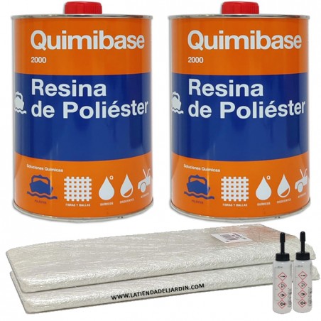 Kit Polyesterharz 2 kg für Reparaturen + Glasfaserverkleidung MAT-300 2m2 + Peroxidkatalysator