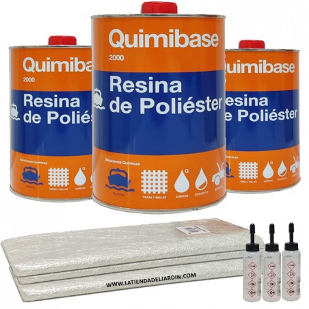 Kit Polyesterharz 3 kg für Reparaturen + Glasfaserverkleidung MAT-300 2m2 + Peroxidkatalysator