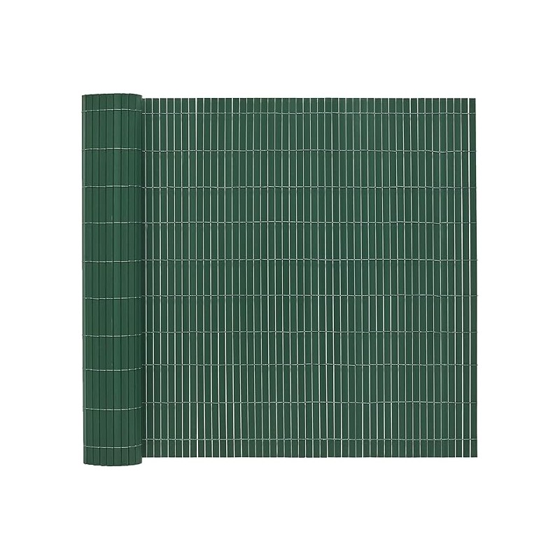 Canisse Synthétique PVC simple 1 x 5 m avec Cannes Entières vert forcé, Brise-Vue pour Jardins, Balcons et Clôtures