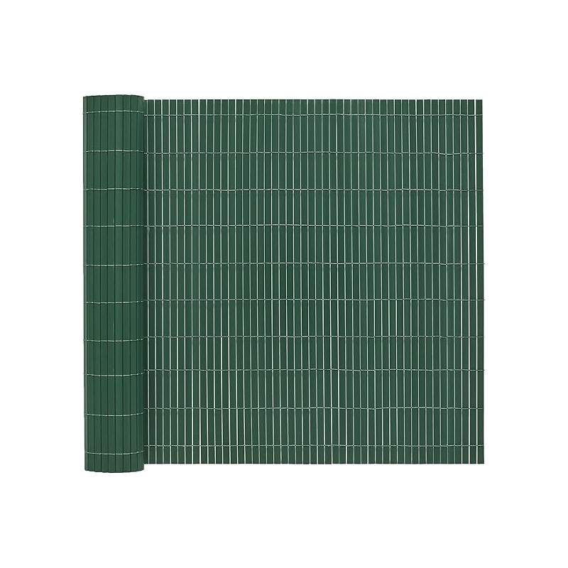 Cañizo ocultación PVC verde oscuro 1,5 x 5 metros, unidas por hilo nylon cada 10 cm. Simple cara