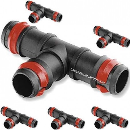 Set di 25 Te per irrigazione a goccia da 16 mm con anello di sicurezza. Raccordo per tubo gocciolante 16mm
