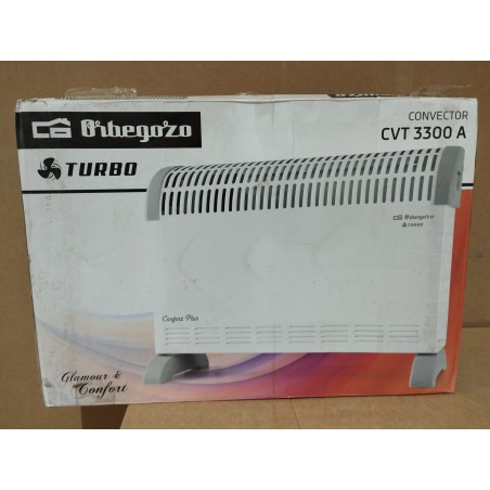 Convector con turbo CVT3300A 2000W Orbegozo. 3 niveles de potencia: 750, 1.250 y 2.000 W. Termostato regulable.