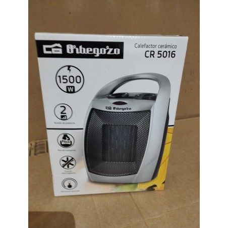 Riscaldatore in ceramica Orbegozo. Termostato con regolazione progressiva e funzione antigelo. Due potenze: 750 e 1.500 W.