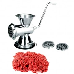 Manual meat grinder with 3 stainless steel discs, dimensions 17 x 12 x 19 cm
