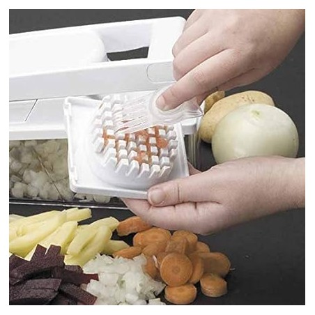 Cortador de legumes e batatas em aço inoxidável, mede 11,5 x 21,5 x 11 cm