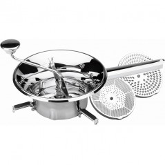 3-disc food mill made of stainless steel, measuring 18 cm