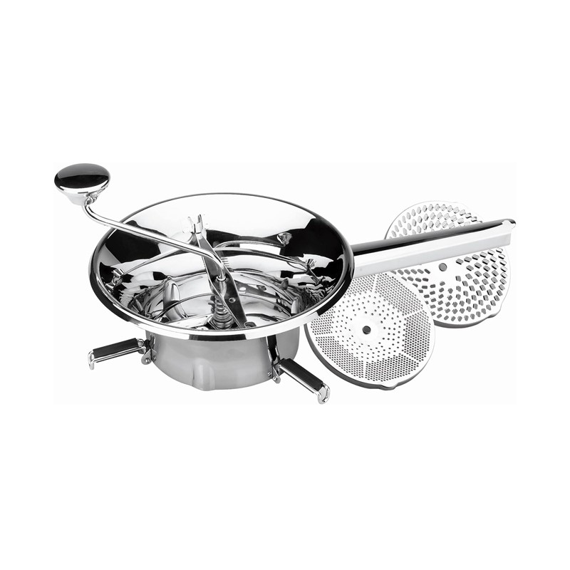 Moedor de alimentos de 3 discos em aço inoxidável, medindo 18 cm Moedor de alimentos de 3 discos em aço inoxidável, medindo 18 cm