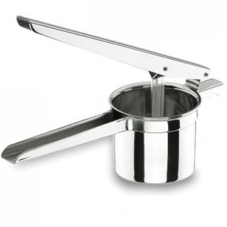 Manual stainless steel potato masher, measures 9x28x11 cm