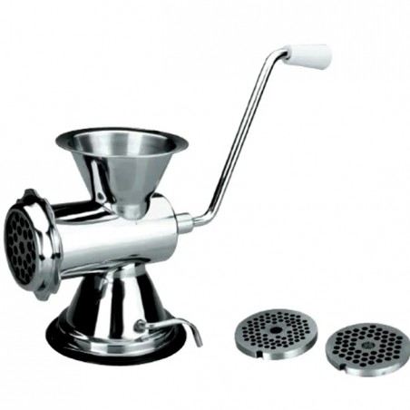 Manual meat grinder with 3 stainless steel discs, dimensions 17 x 12 x 19 cm