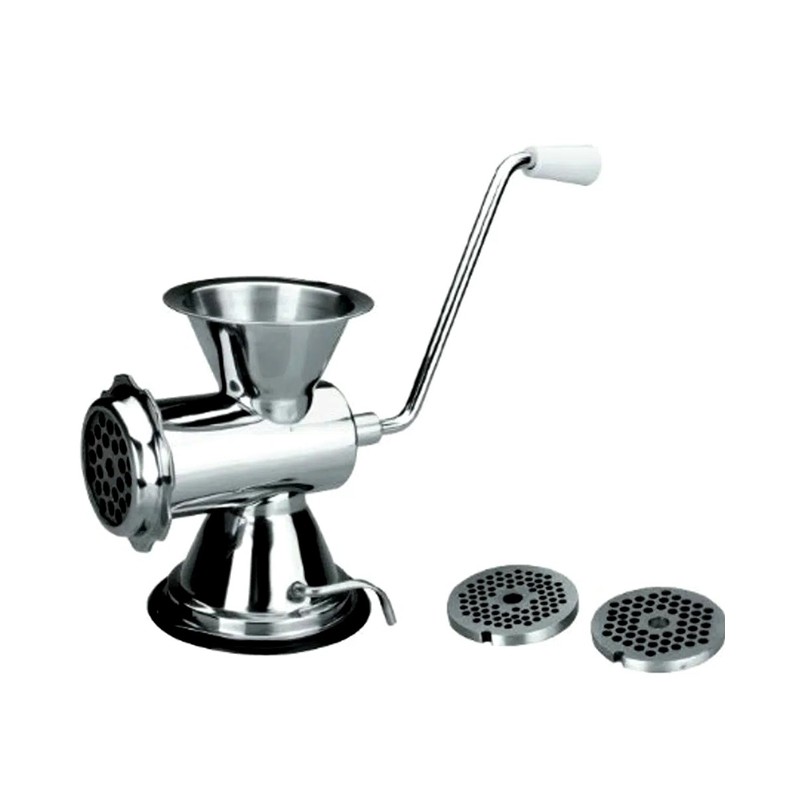 Moedor de carne manual com 3 discos de aço inoxidável, dimensões 17 x 12 x 19 cm