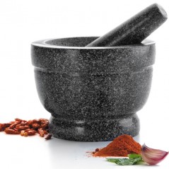 Granite mortar with pestle, grey, dimensions 14 x 10 cm