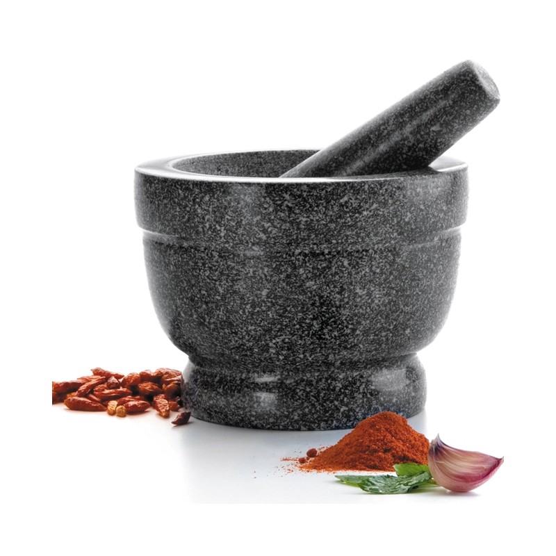 Mortier en granit avec pilon, gris, dimensions 14 x 10 cm