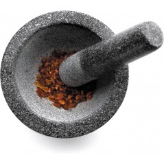 Mortar with a sturdy granite pestle, grey colour, measures 14 x 10 cm