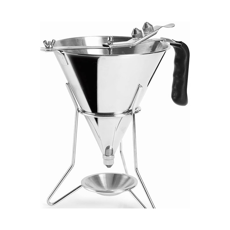 Entonnoir doseur en acier inoxydable 18/10 avec système de levier pour débit réglable, 2L, 25,6x24,9x20,4 cm Entonnoir doseur en acier inoxydable 18/10 avec système de levier pour débit réglable, 2L, 25,6x24,9x20,4 cm