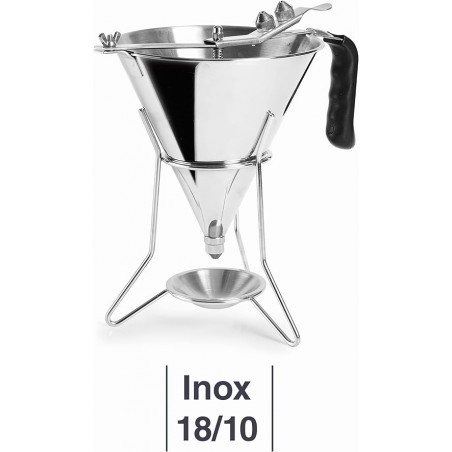 Entonnoir doseur en acier inoxydable 18/10 avec système de levier pour un débit réglable, 2,00 L, dimensions 25,6 x 24,9 x 20,4 