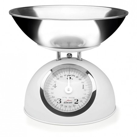 Balança de cozinha retrô, capacidade de 5 kg, inclui recipiente de pesagem em aço inoxidável, 30 x 30 x 30 cm