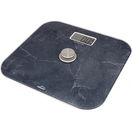 Bilancia da bagno con ecomove ed effetto marmo, vetro temperato extrapiatto da 5 mm, display LCD, misure 31 x 29 x 5 cm