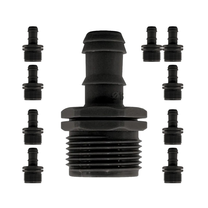 Raccord fileté mâle 16 mm x 3/4'' pour irrigation goutte à goutte | Lot de 10 raccords d'irrigation pour tuyau de 16 mm