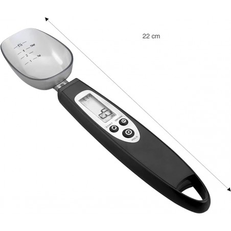 Elektronische Küchenwaage, Löffelwaage, Lebensmittelwaage mit Digitalanzeige, 300 g, Schwarz, Kunststoff, 22 x 2,5 cm
